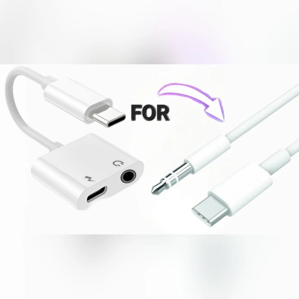 NWT White Charging Port Adapter TYPE-C to AUXILLARY!